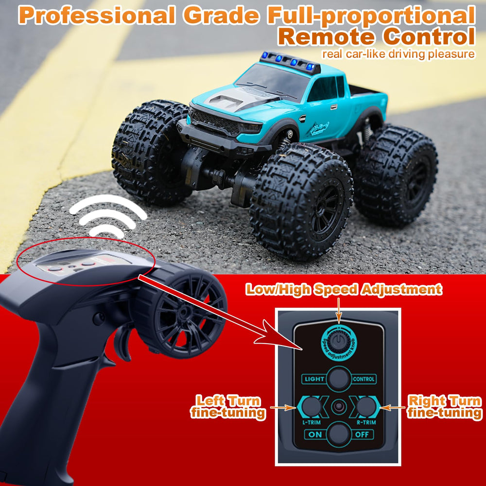 KB KAIBO 8816 RC car in action across grass, sand, and water