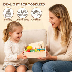 KDSFT wooden play food crunch sound adds realistic pretend cooking.