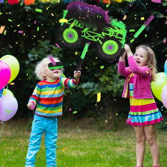 Kedaijin monster truck pinata size shown for treat-filled fun.