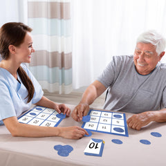 Keeping Busy travel-friendly bingo set fits in a bag for portable play.