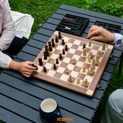 KEEPRAE removable chess piece case keeps pieces organized for quick setup.