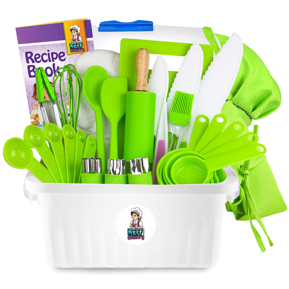 KEFF Kids Kitchen Set with apron and chef hat for safe, imaginative play