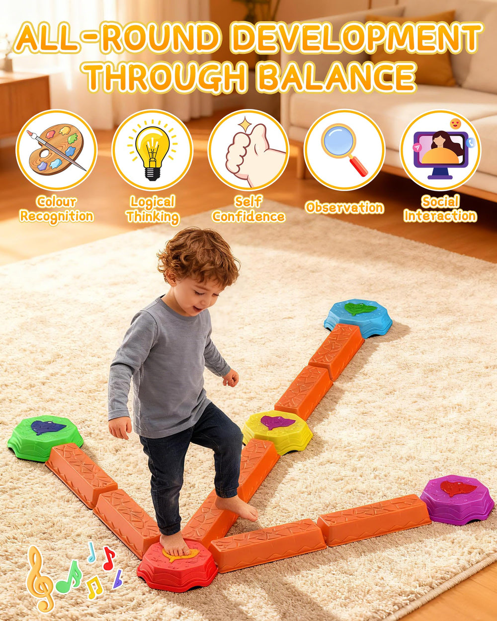 kenvc non-slip stones stay steady on slick floors for safe play.