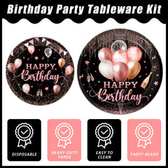 Kepeel rose gold birthday napkins, 24-count, adds festive practicality at parties.