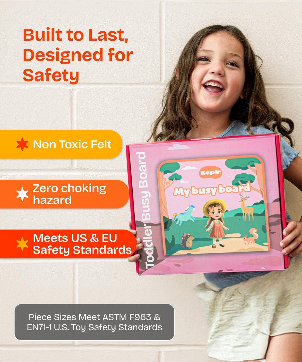 KEPLR Busy Board buttoning and lacing activity supports independent play