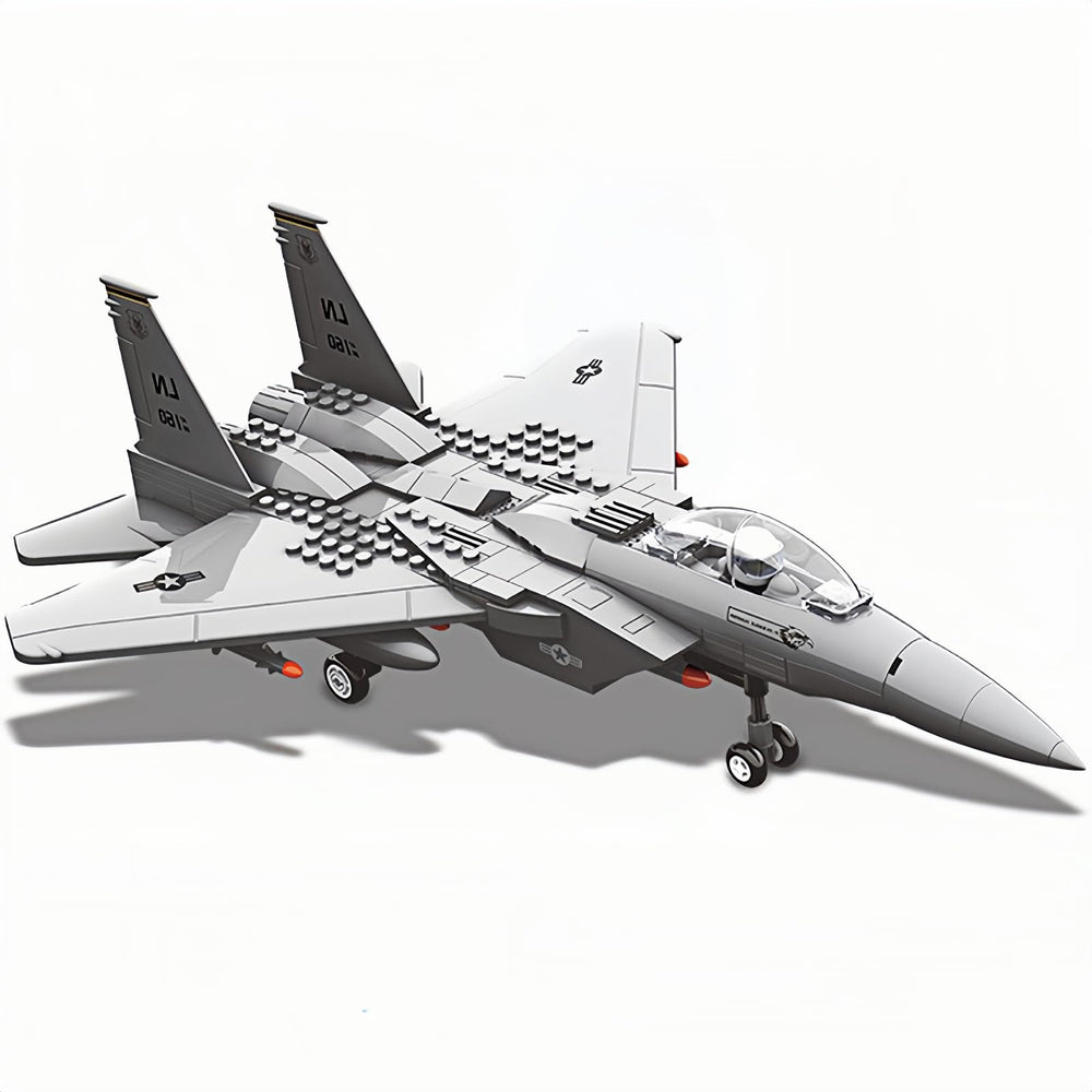 KERHENE F-15 Eagle jet assembly shows a robust LEGO-compatible build for creative play.