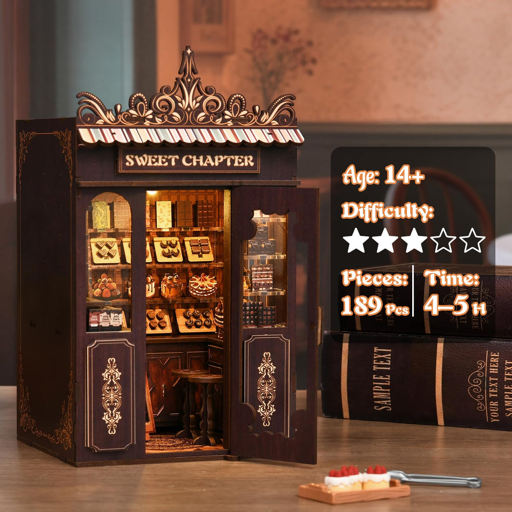 KERNOWO Book Nook Kit LED light on with warm glow.