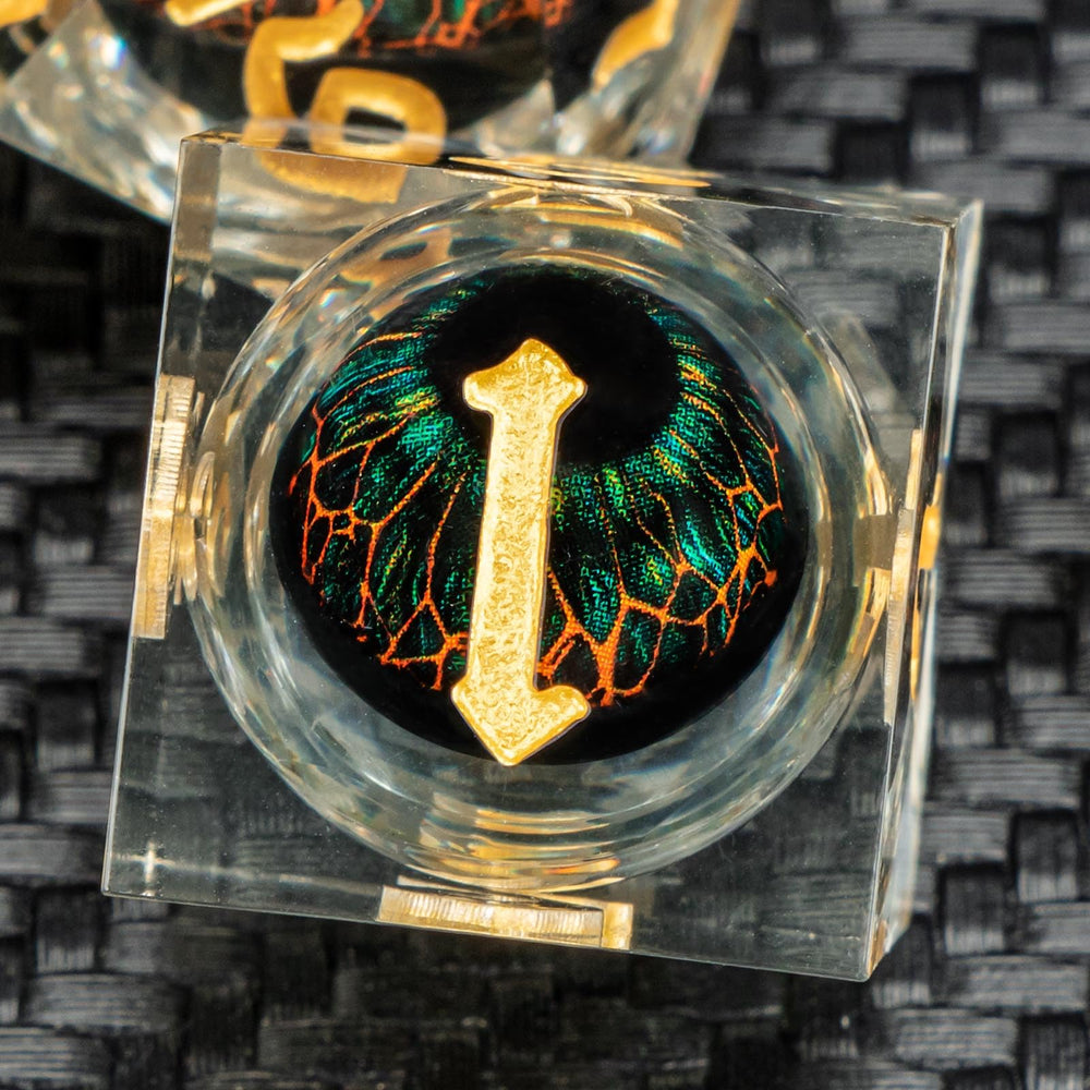 KERWELLSI dragon-eye liquid-core dice gleam, adding dramatic flair to your D&D sessions