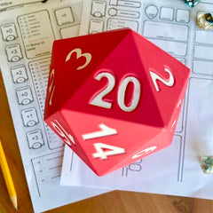 KESS Giant D20 foam dice in red for dramatic dice rolls and party games.