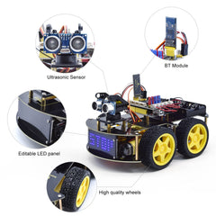 Keyestudio smart car robot BLE app control image highlights mobile coding on Android/iOS