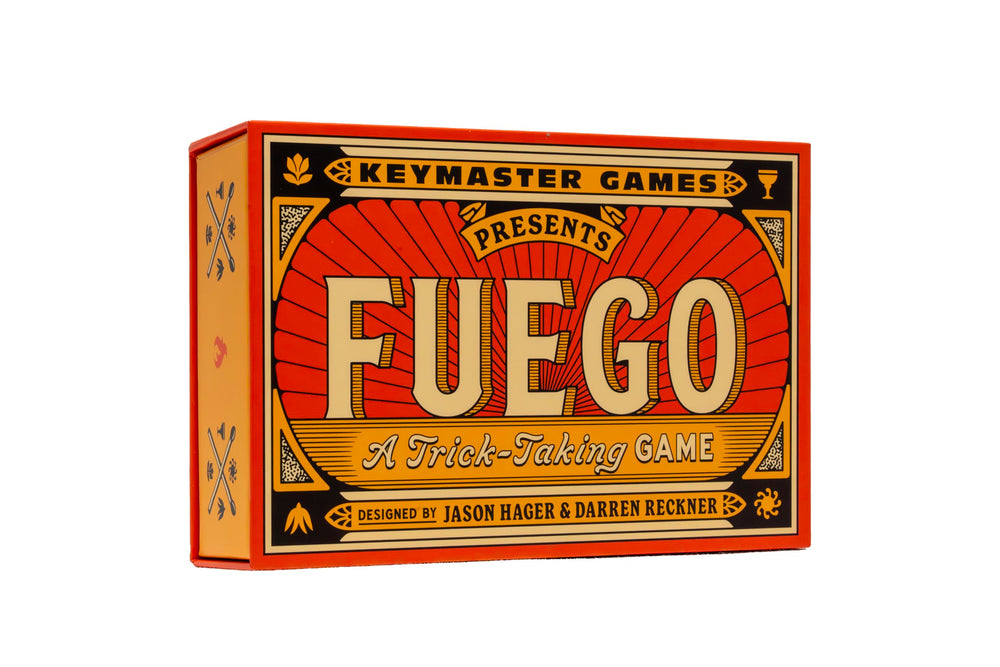 Keymaster Fuego card pack shot highlighting portable travel-friendly gameplay