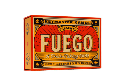 Keymaster Fuego card pack shot highlighting portable travel-friendly gameplay