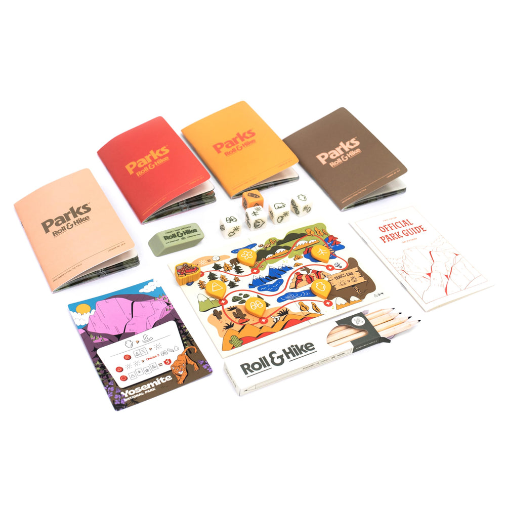 Keymaster Games Parks Roll and Hike packaging art shows compact travel setup.