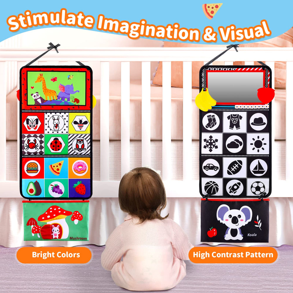 Keysense high-contrast black and white images stimulate newborn visual development.