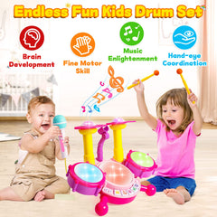 Keysense Kids Drum Set microphone enables singing sessions and social play.