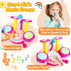 Keysense Kids Drum Set pink design makes a charming gift for young girls.