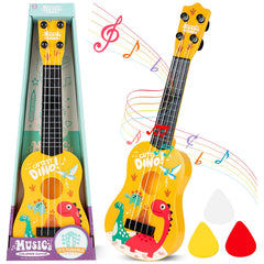 KFPPLXQ mini guitar 17inch dinosaur front view promotes early musical curiosity.