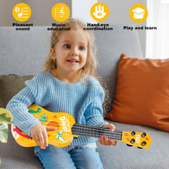 KFPPLXQ mini guitar 17inch dinosaur picks included for kid-friendly practice.