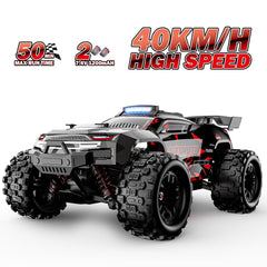 KGF remote control car 1:18 all terrain rear view highlights sturdy chassis.