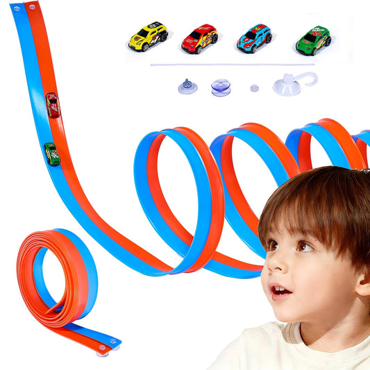 Kiapeak 20ft flexible track with suction cups keeps indoor racing steady and fun.