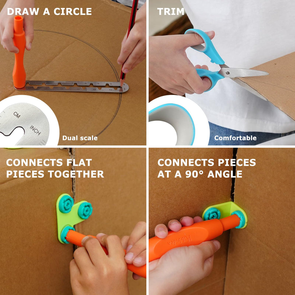 Kibbidea Cardboard Tools fold roller and connectors enable sturdy builds