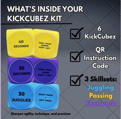 KickCubez compact dice for backyard training and on-the-go practice.