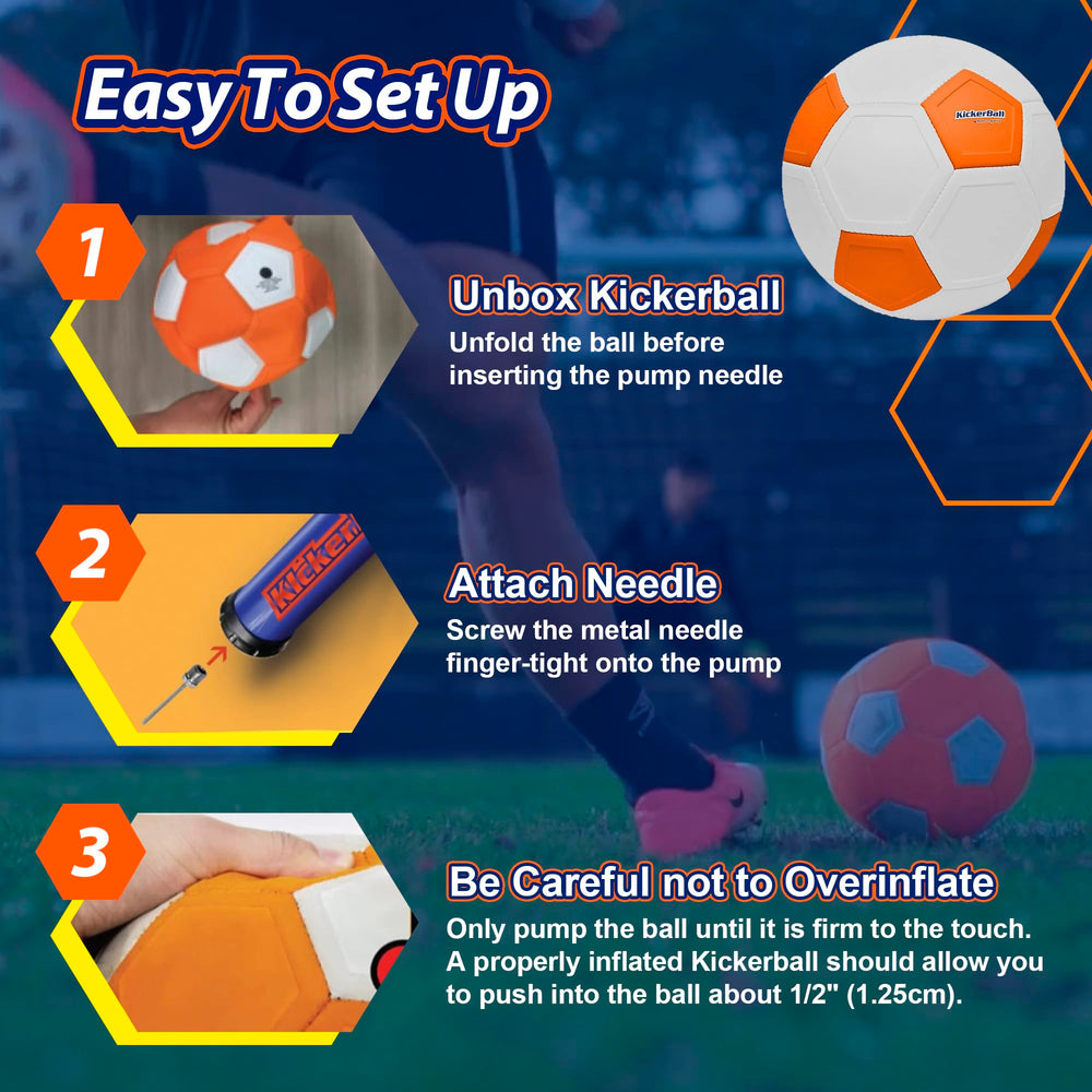 Kickerball proprietary panels elevate curving shots during beach, backyard, or field sessions.
