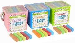 Kid Made Modern 60-piece sidewalk chalk variety pack packaging shows three chalk types for versatile outdoor art.
