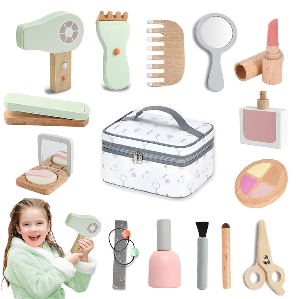 KIDBEST wooden makeup toy set case for organized pretend play.
