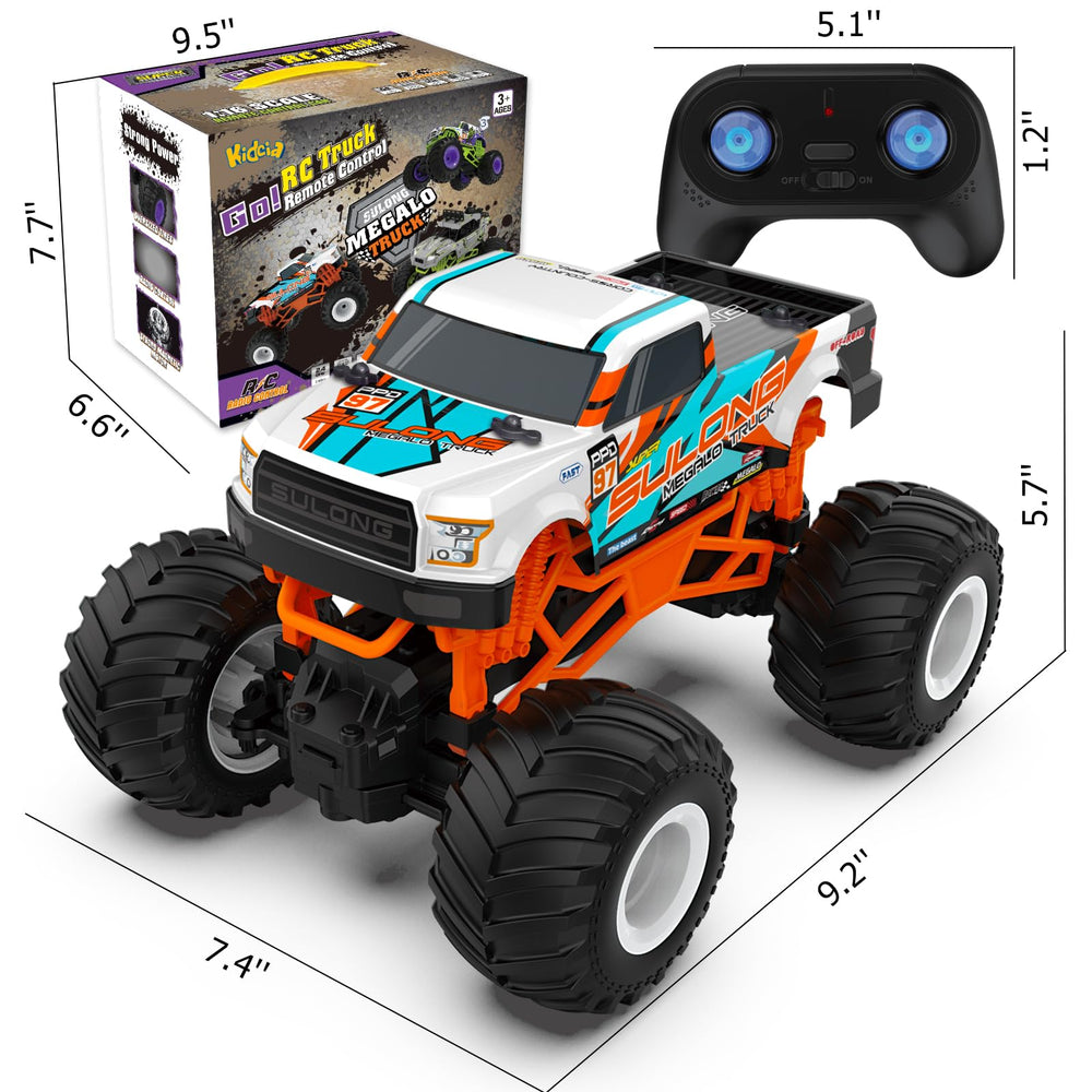 Kidcia 1:16-scale truck is suitable for indoor and outdoor play sessions.