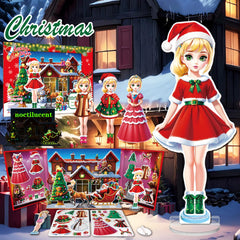 Kidcraft Christmas dress-up dolls with a 3D winter scene for imaginative storytelling.