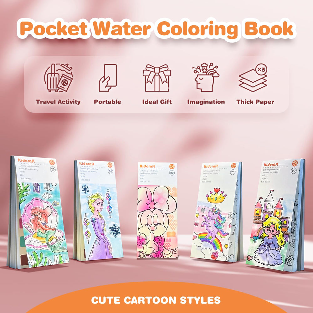 Kidcraft Paint with Water pages demonstrate mess-free painting with water for effortless creativity.