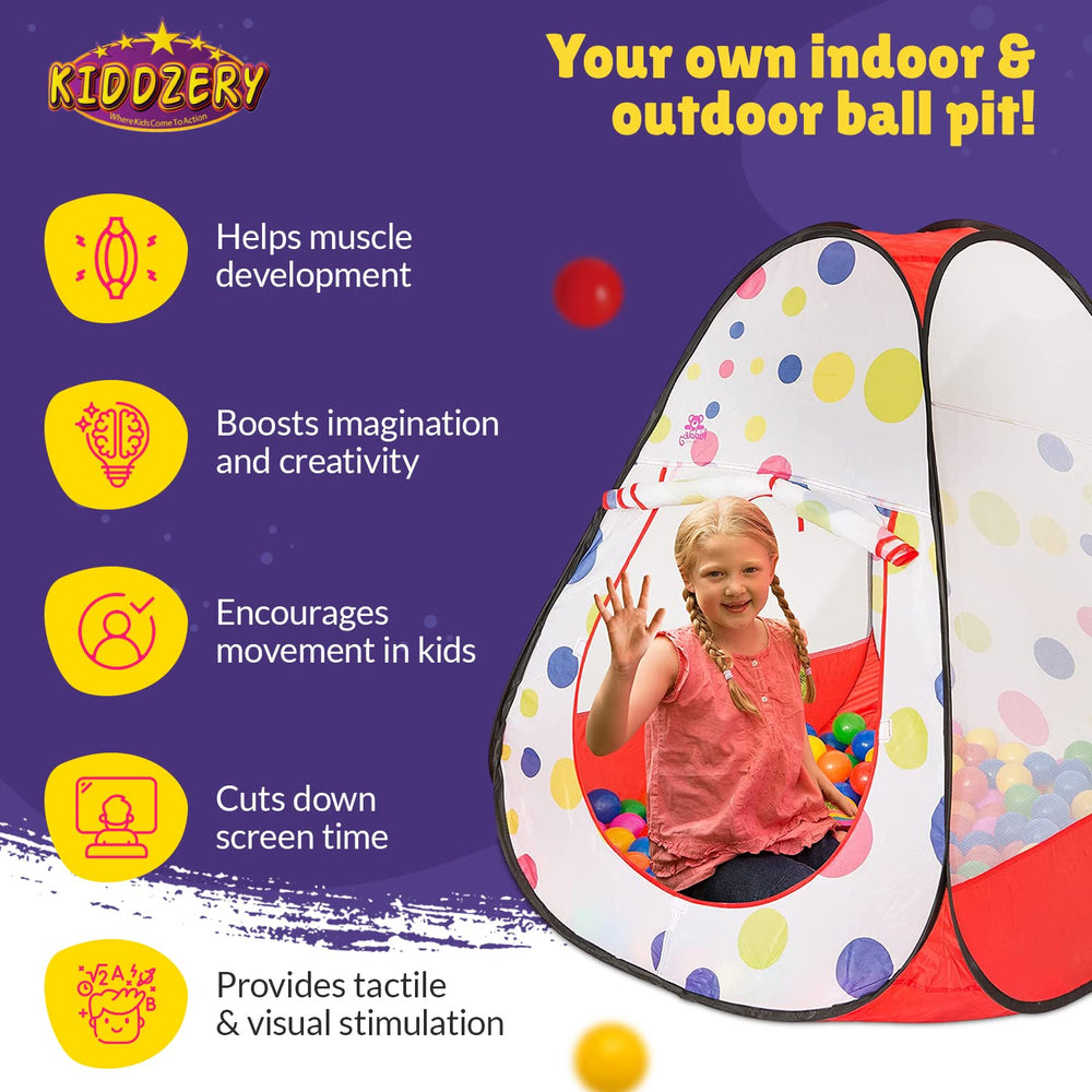 Kiddey ball pit features mesh windows and tie-back doors
