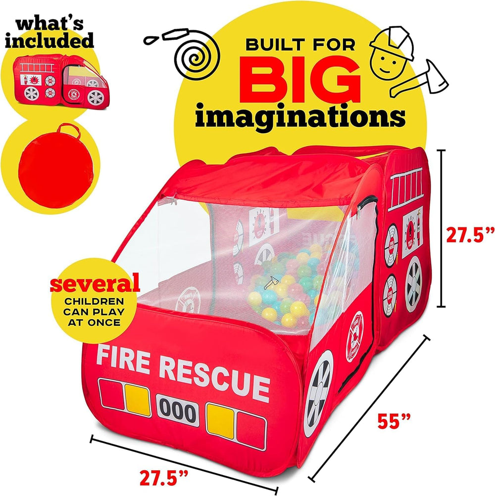 Kiddey Fire Truck Tent fire hose motif fuels authentic pretend play.