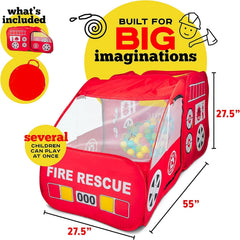 Kiddey Fire Truck Tent fire hose motif fuels authentic pretend play.
