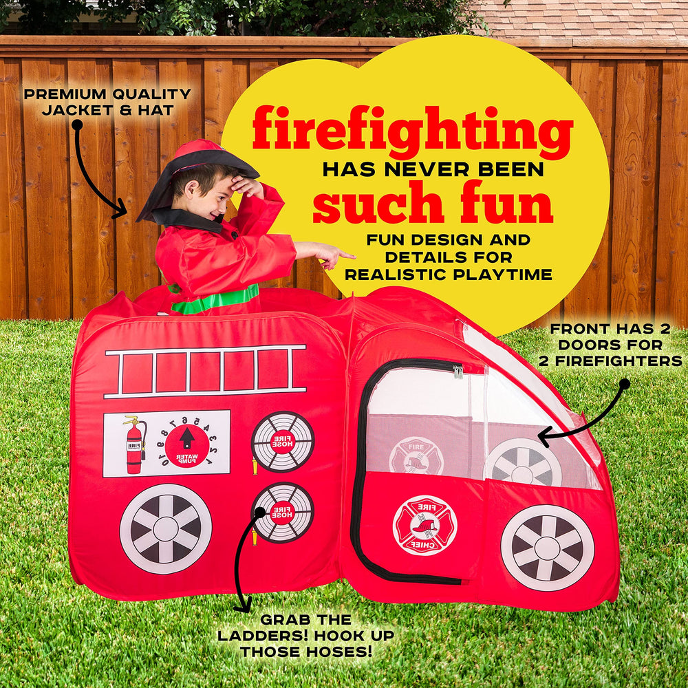 Kiddey Fire Truck Tent peak-through windscreen for adventurous storytelling.