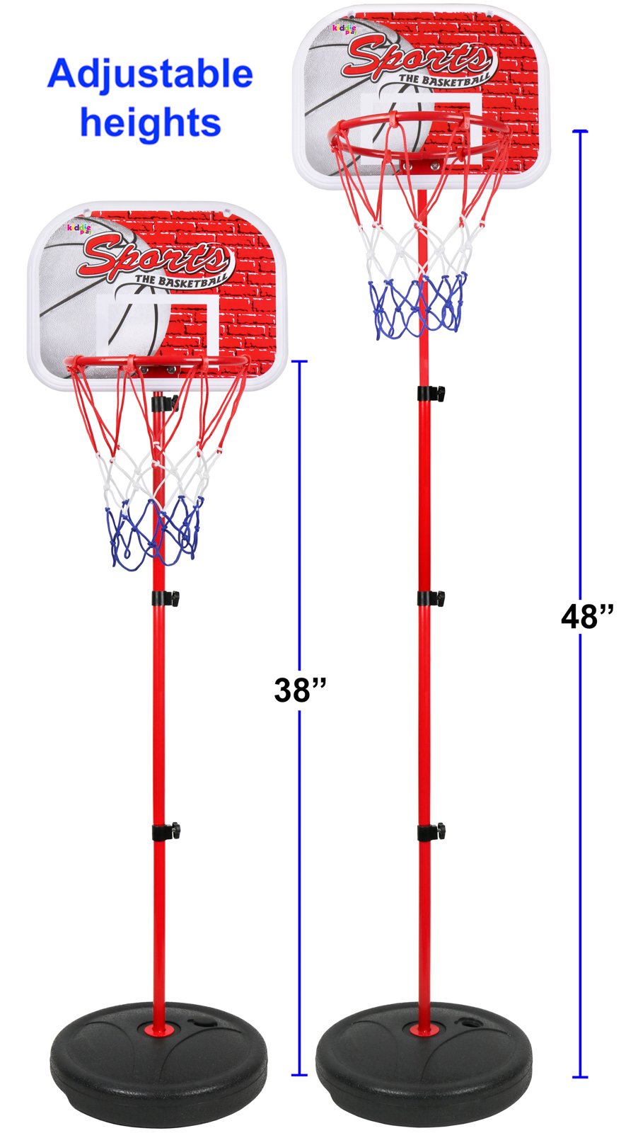 Kiddie Play backboard and rim offer a 13.5-inch board for confident shots.