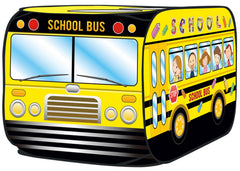 Kiddie Play school bus pop-up tent front view for imaginative play and easy setup.