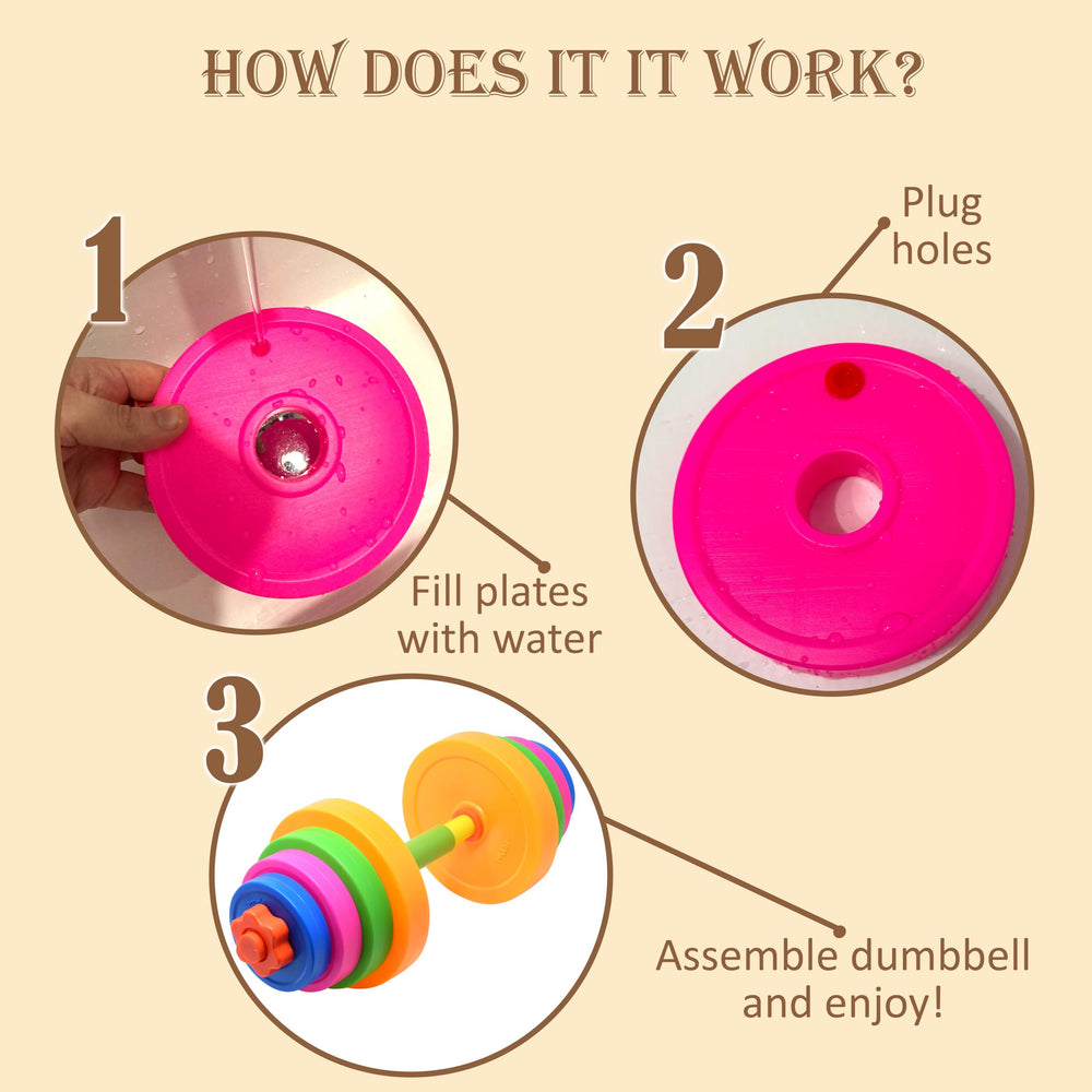 Kiddie Play water-filled weights enable adjustable resistance for safe imaginative workouts.