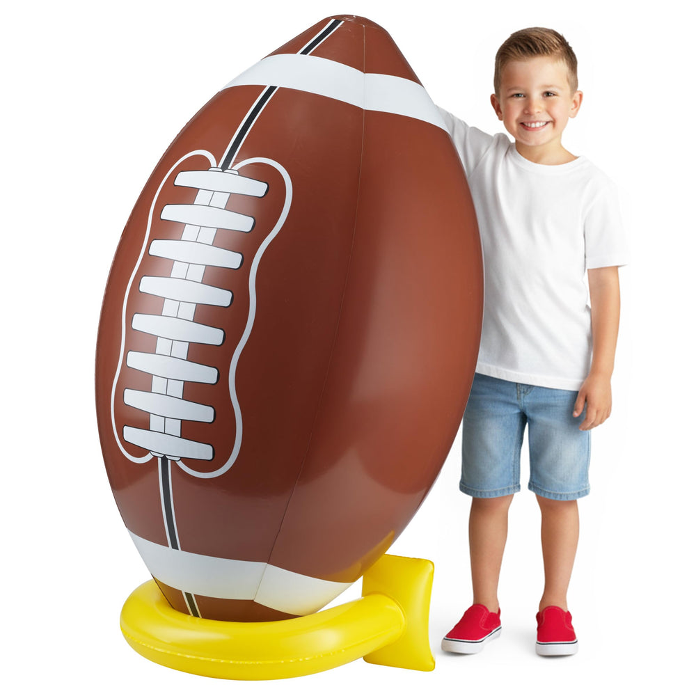 KiddieLoot 36-inch jumbo football with tee setup for backyard play and photo moments.