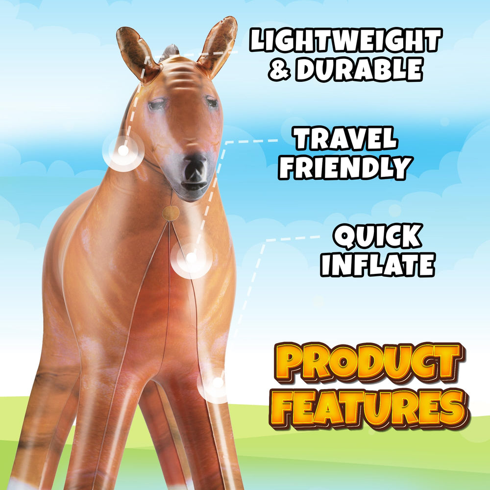 KiddieLoot fall festival rodeo-themed inflatable horse serving as a photo backdrop.