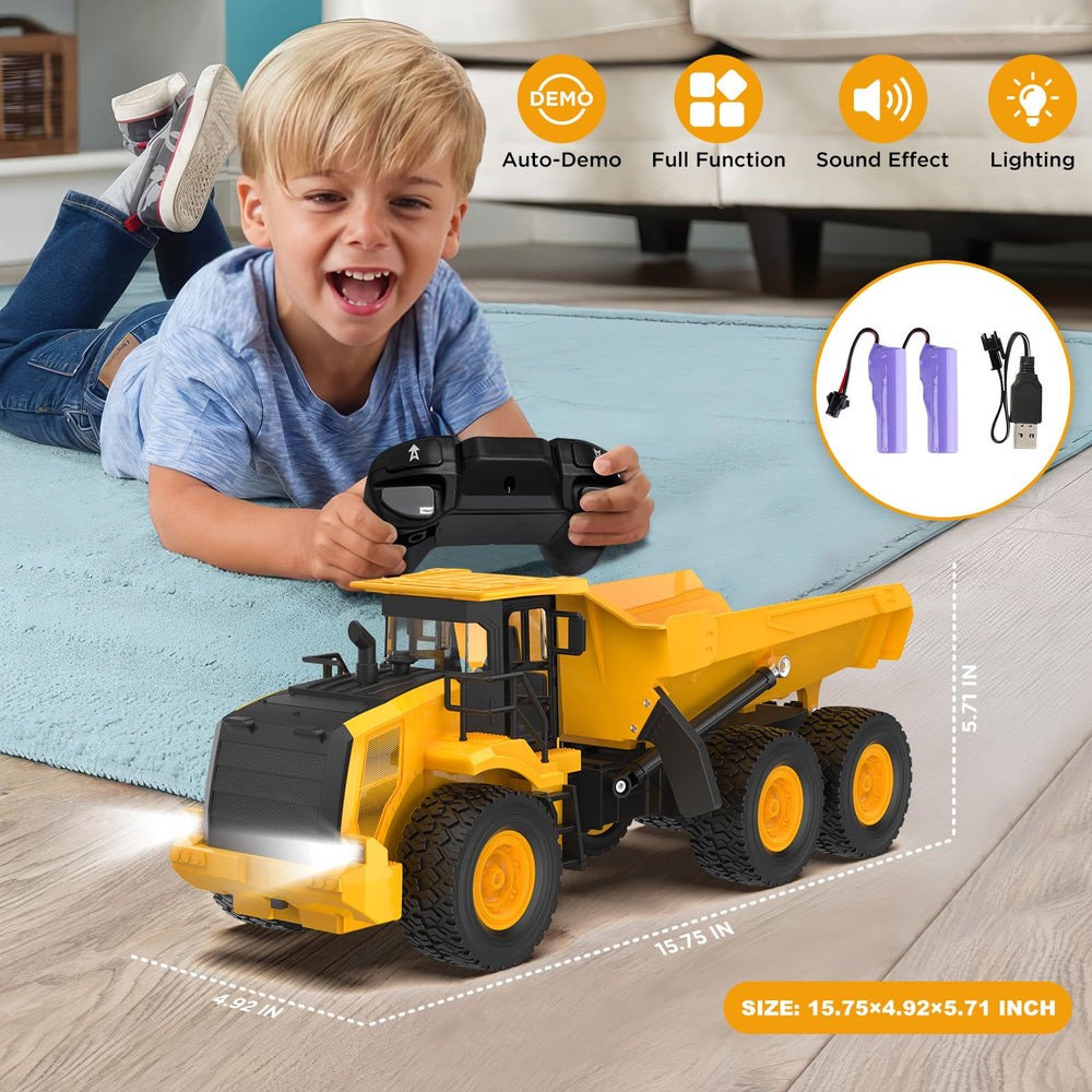 KIDDITOY Mighty 9-Channel RC Dump Truck lights and sounds in action