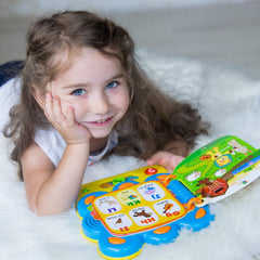 KiddoLab Chapa the Lion Alphabet Book foods page links letters to everyday items.