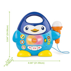 KiddoLab Penguin Karaoke Buddy pause, play, and skip controls for simple use.