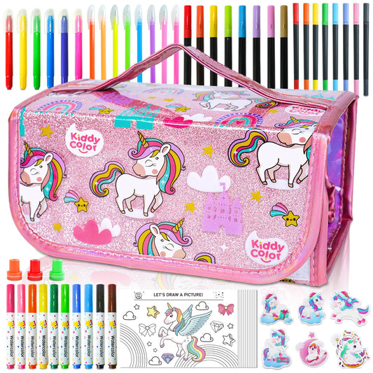 KIDDYCOLOR unicorn washables markers set rollup bag keeps art supplies organized for kids