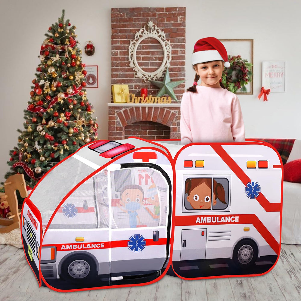 Kiddzery ambulance pop-up tent interior space fits two kids for play