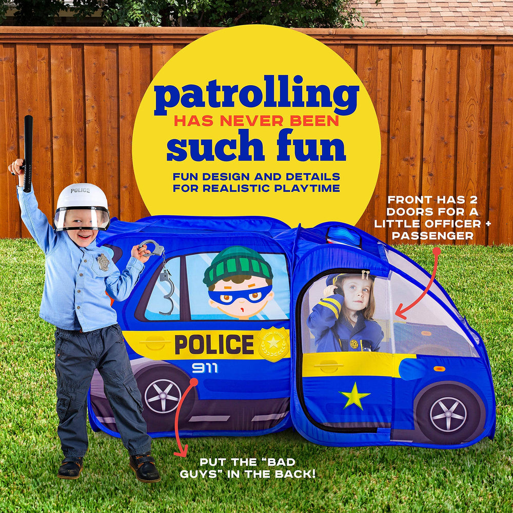 Kiddzery police-themed play fosters imaginative role-play and storytelling.