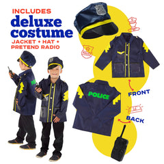Kiddzery policeman costume adds realistic role-play for kids' adventures.