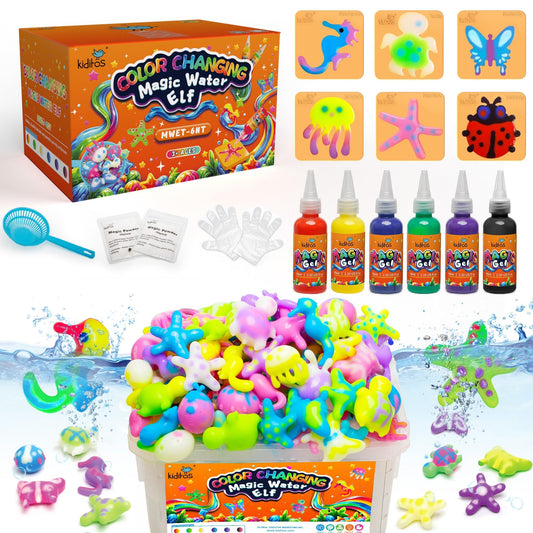 Kiditos color-changing water elf kit packaging, a gift-ready setup for kids.