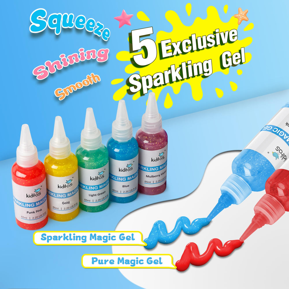 Kiditos Magic Powder packets for creative gel mixing and discovery.